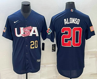 Men%27s USA Baseball #20 Pete Alonso Number 2023 Navy World Baseball Classic Stitched Jerseys